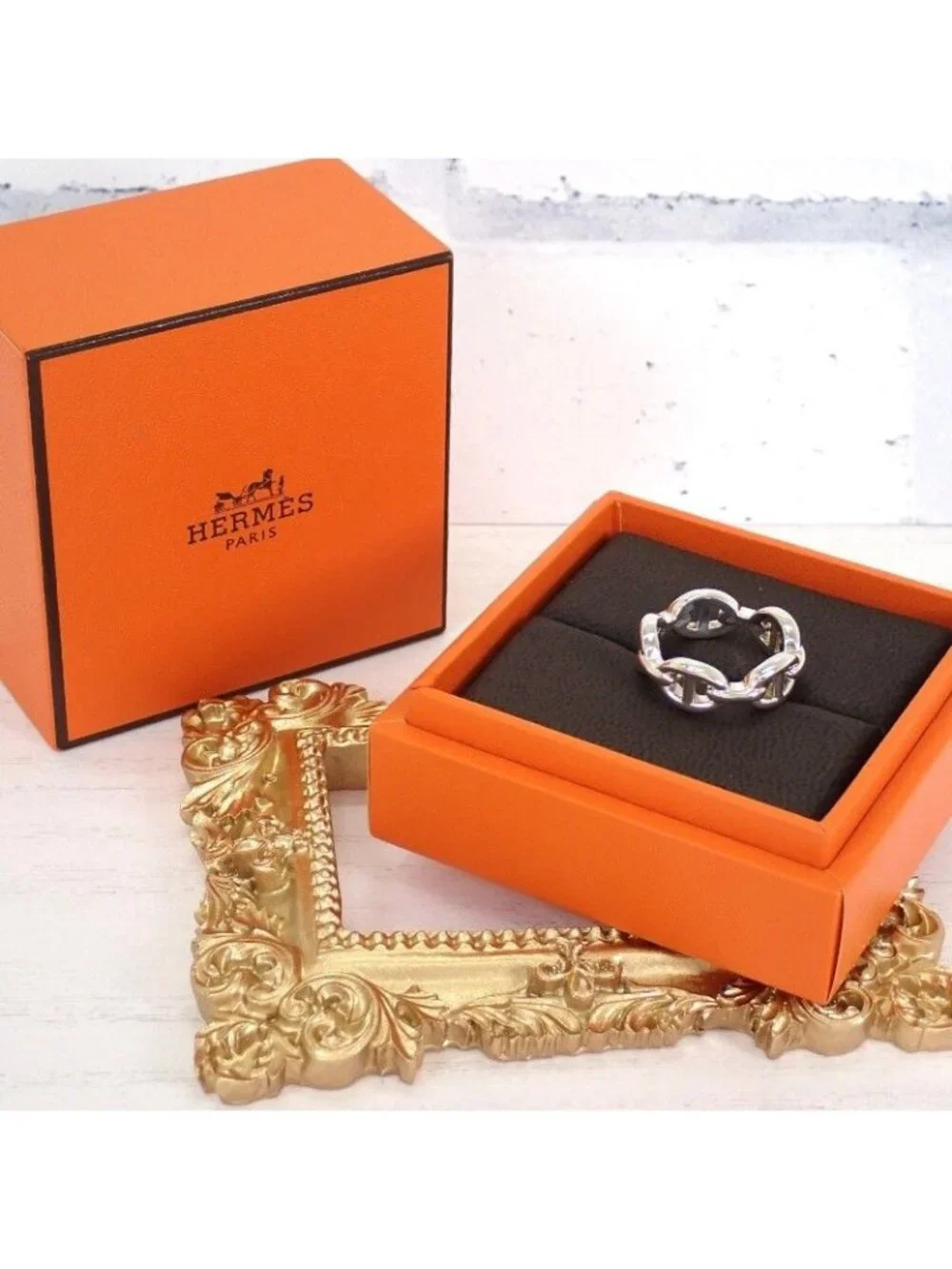 Hermes Enchainee PM Ring 52 Chaine D'ancre 925 Sterling Silver Included